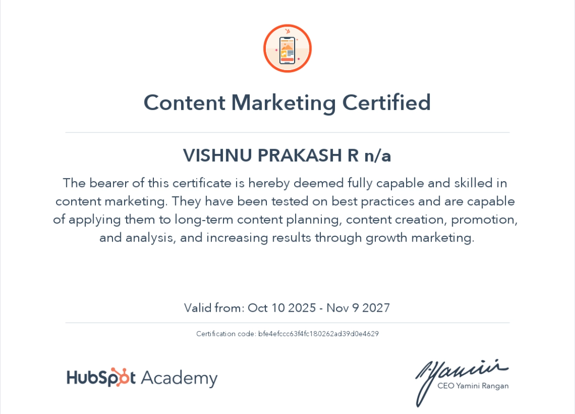 the best digital marketer in palakkad kerala hubspot content marketing certificate
